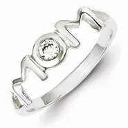Sterling Silver & CZ Polished Mom Ring