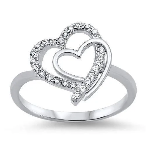 Sterling Silver and CZ Double Heart Ring