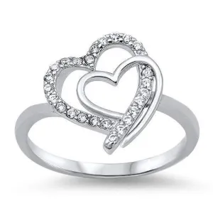 Sterling Silver and CZ Double Heart Ring