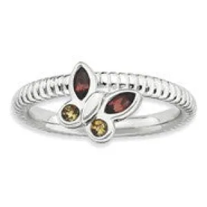 Sterling Silver Garnet & Citrine Butterfly Ring