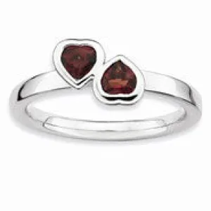 Sterling Silver Garnet Double Heart Ring