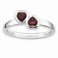 Sterling Silver Garnet Double Heart Ring