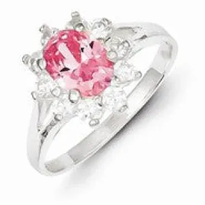 Sterling Silver Pink Oval CZ Cluster Ring