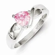 Sterling Silver Pink Trillion CZ Ring