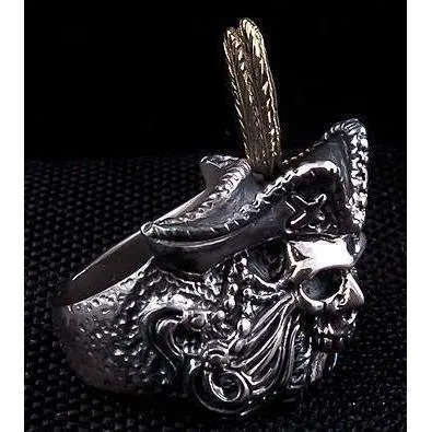 Sterling Silver Pirate Skull Mens Ring