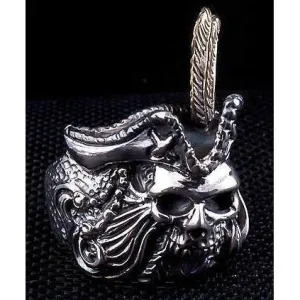 Sterling Silver Pirate Skull Mens Ring