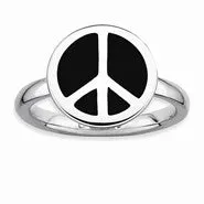 Sterling Silver Polished Black Enameled Peace Sign Ring, Size 10