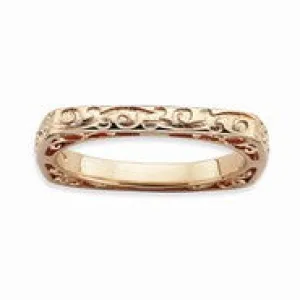 Sterling Silver Polished Pink-plate Square Ring