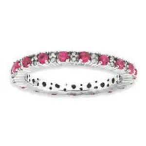 Sterling Silver Polished Ruby & Diamond Ring
