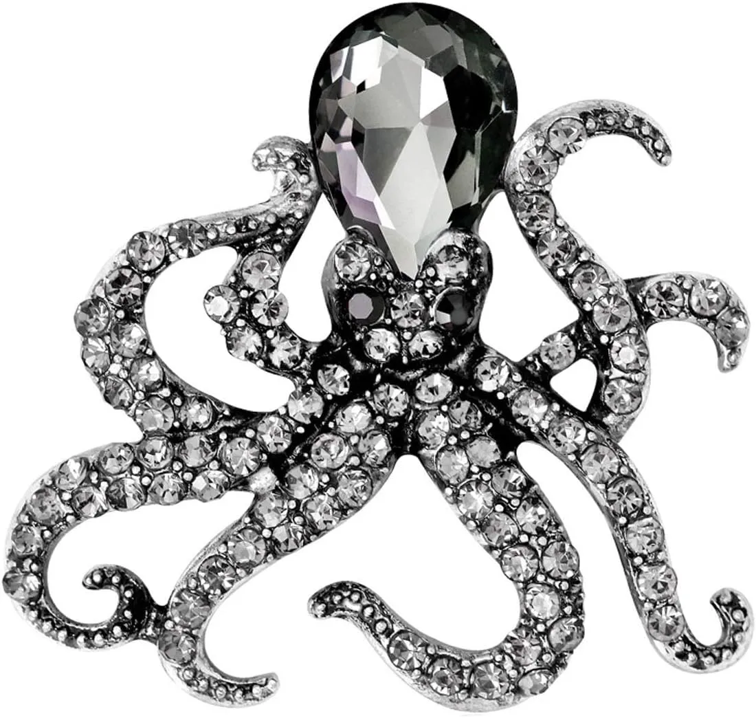 Suoirblss Rhinestone Brooch Pin Deep Sea Animal Octopus Crystal Brooches Pins Jewelry for Women Men