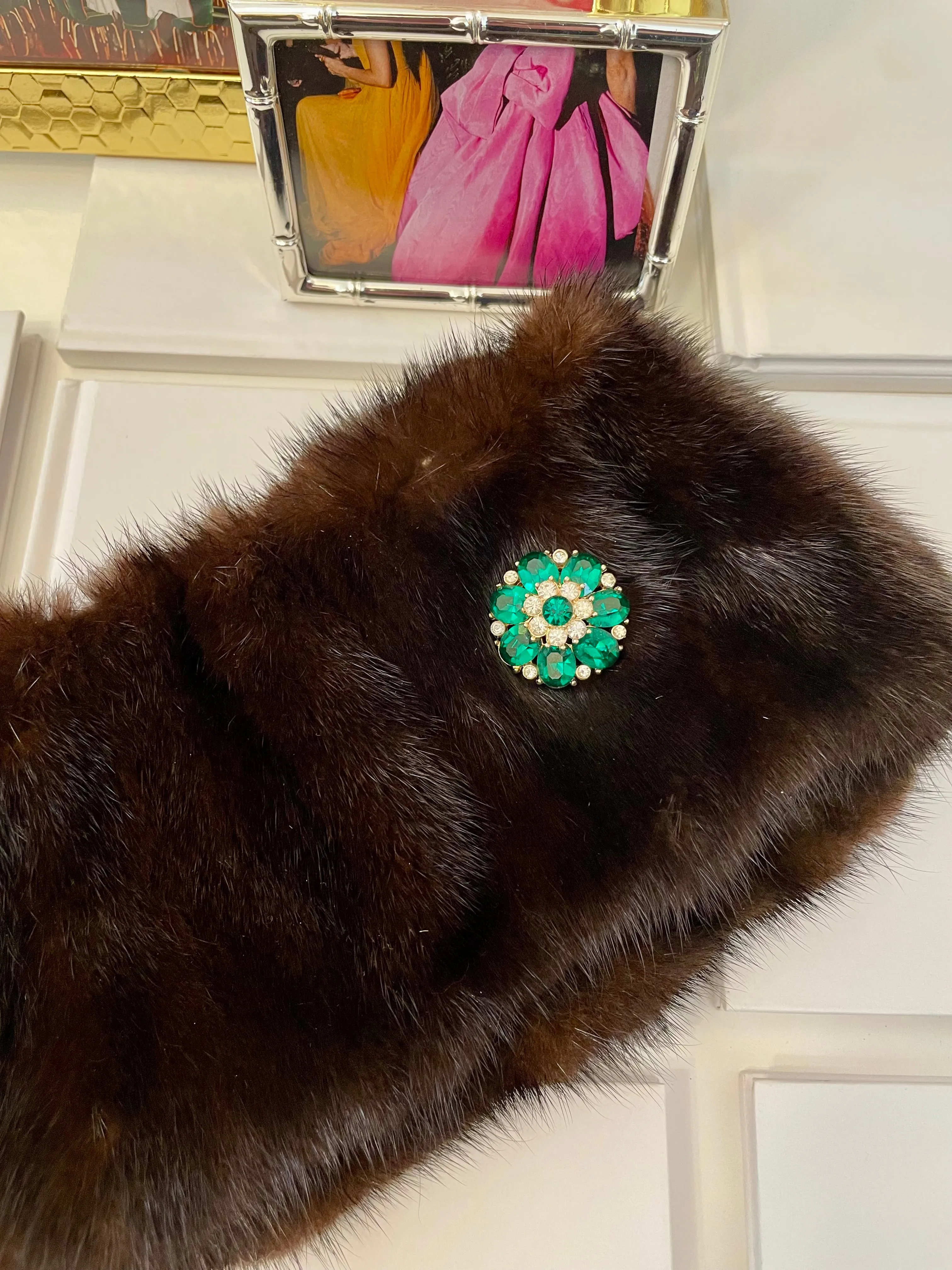 The prettiest petite emerald glass brooch.... so sweet