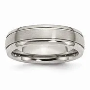 Titanium Grooved Edge 6mm Brushed and Polished Wedding Band Ring