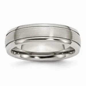 Titanium Grooved Edge 6mm Brushed and Polished Wedding Band Ring
