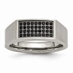 Titanium Polished and Brushed Black CZ Ring
