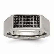Titanium Polished and Brushed Black CZ Ring