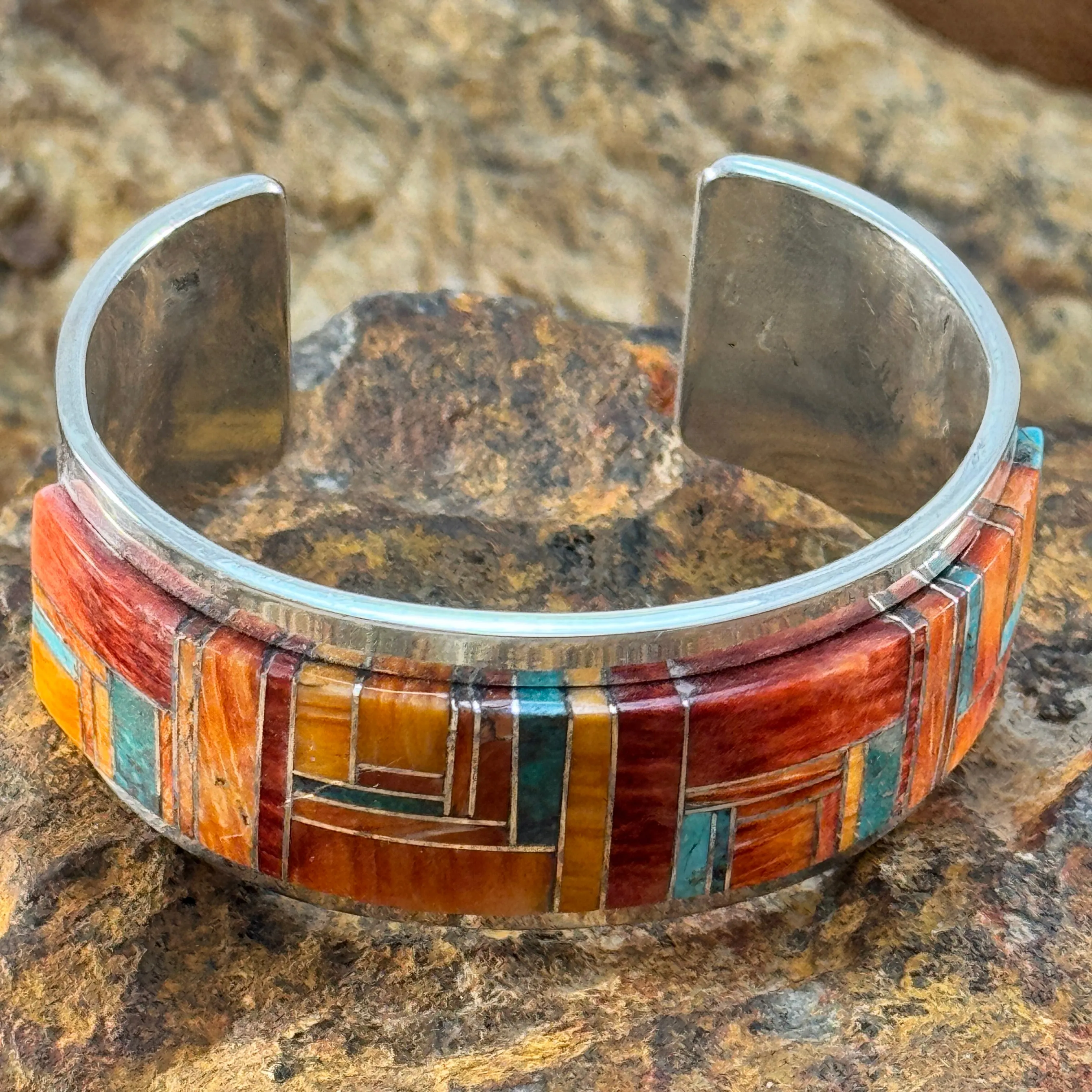 Tommy Jackson Spiny Oyster and Turquoise Inlay Cuff Bracelet