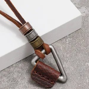 Vegan Leather Adjustable Necklace with Triangle Charm