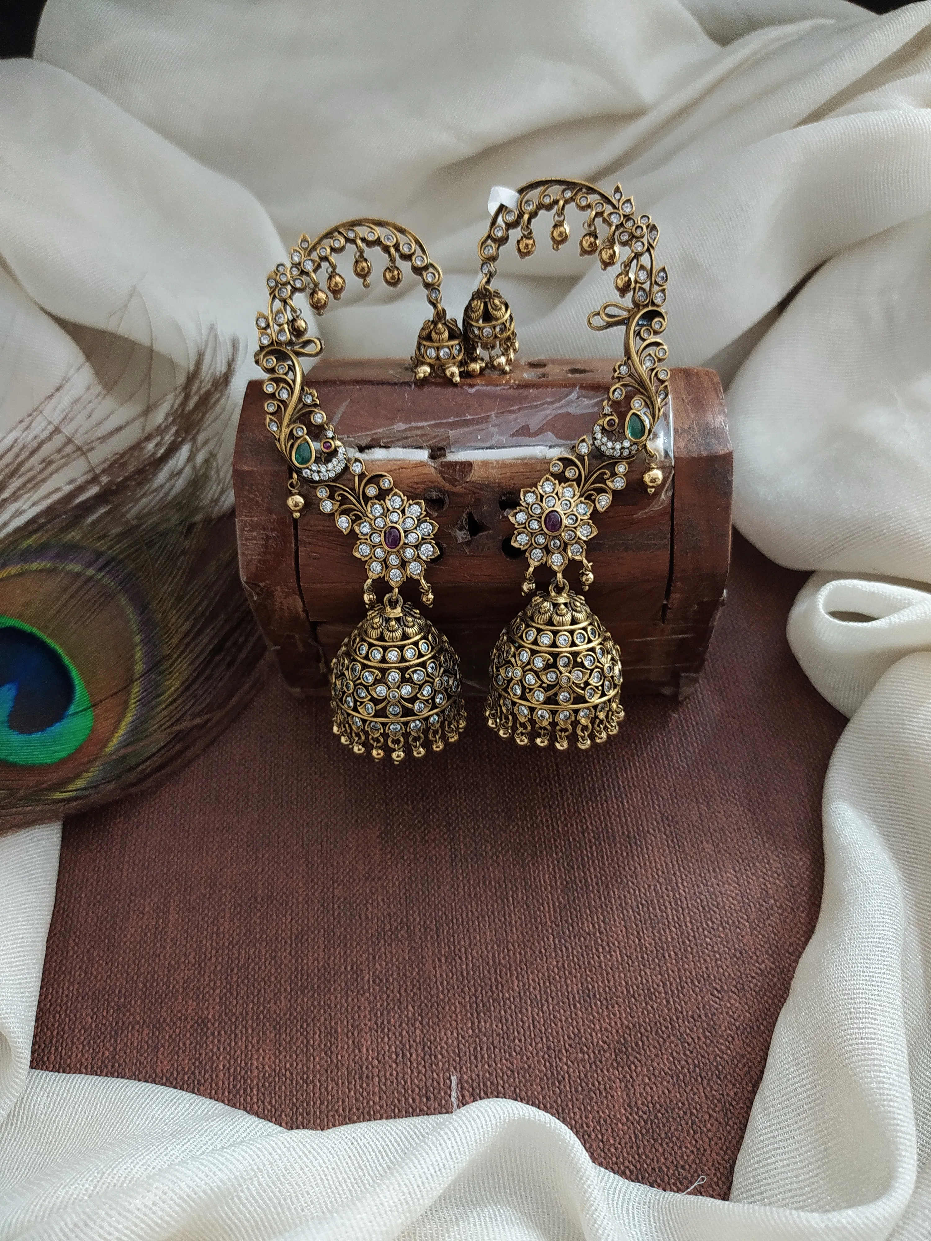 Victorian Ear Cuffs with Moissanite & Kundan Stones