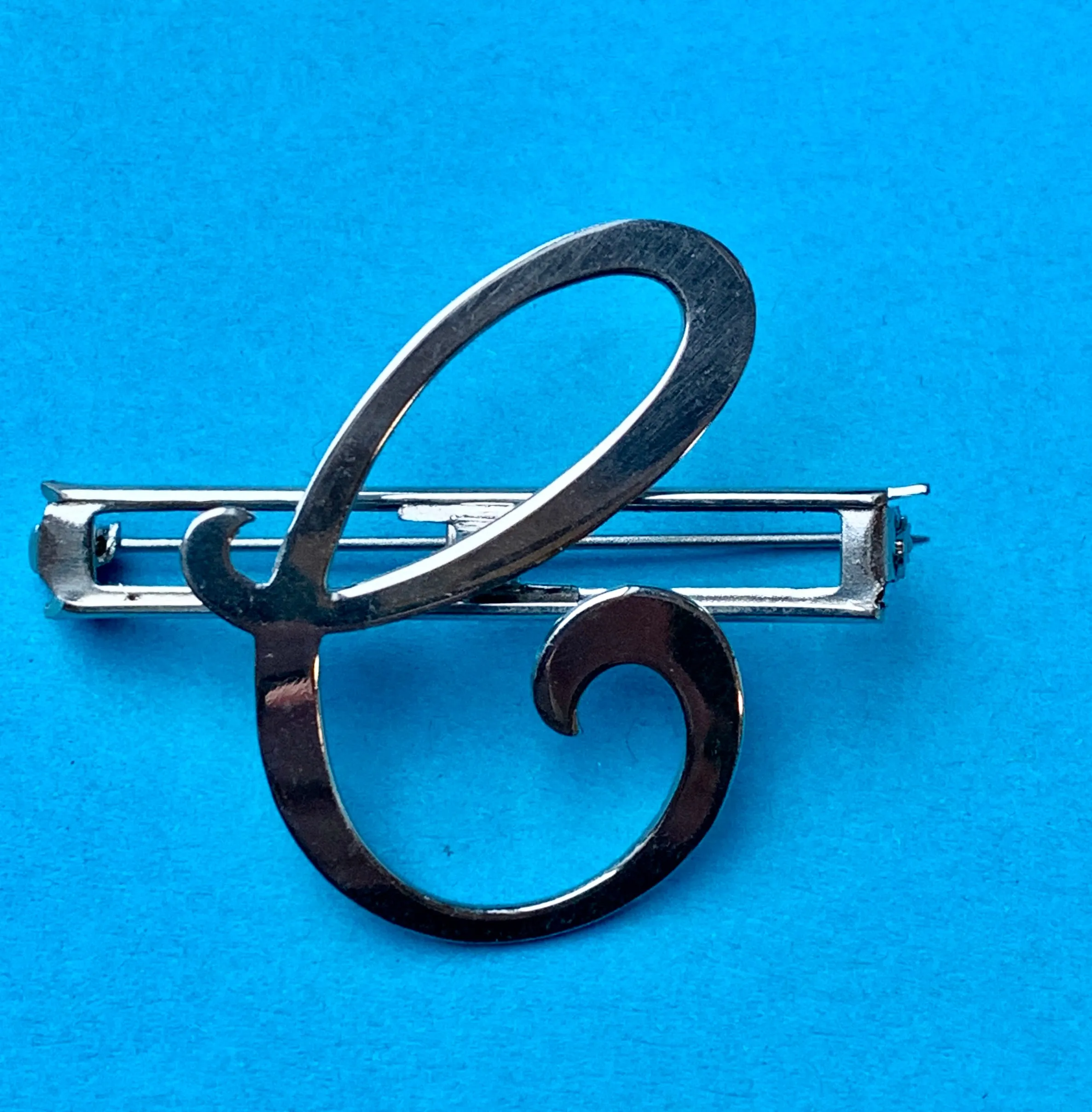 Vintage  Chrome Initial Brooches : A, C,  E, F, G, H, L, M, N, P,R, S, T, U, W and Y