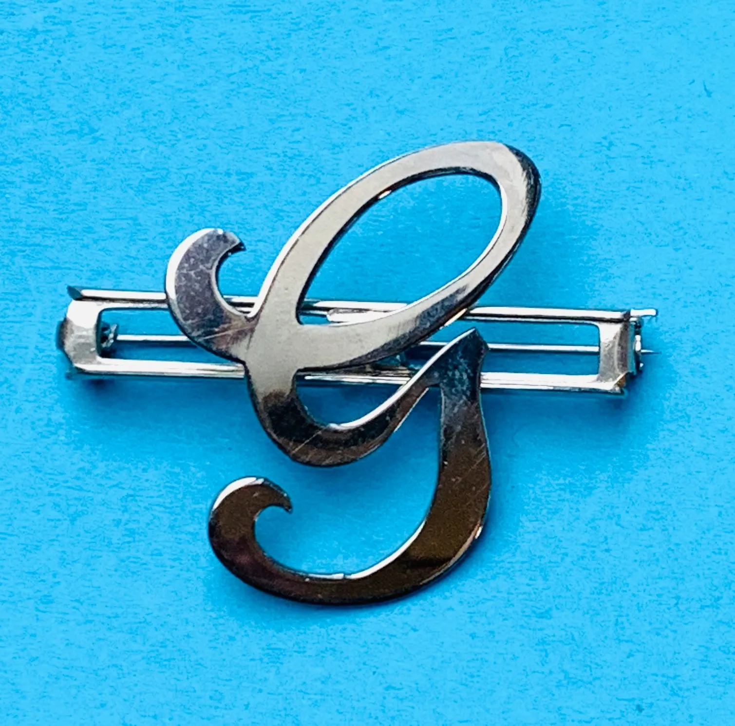Vintage  Chrome Initial Brooches : A, C,  E, F, G, H, L, M, N, P,R, S, T, U, W and Y