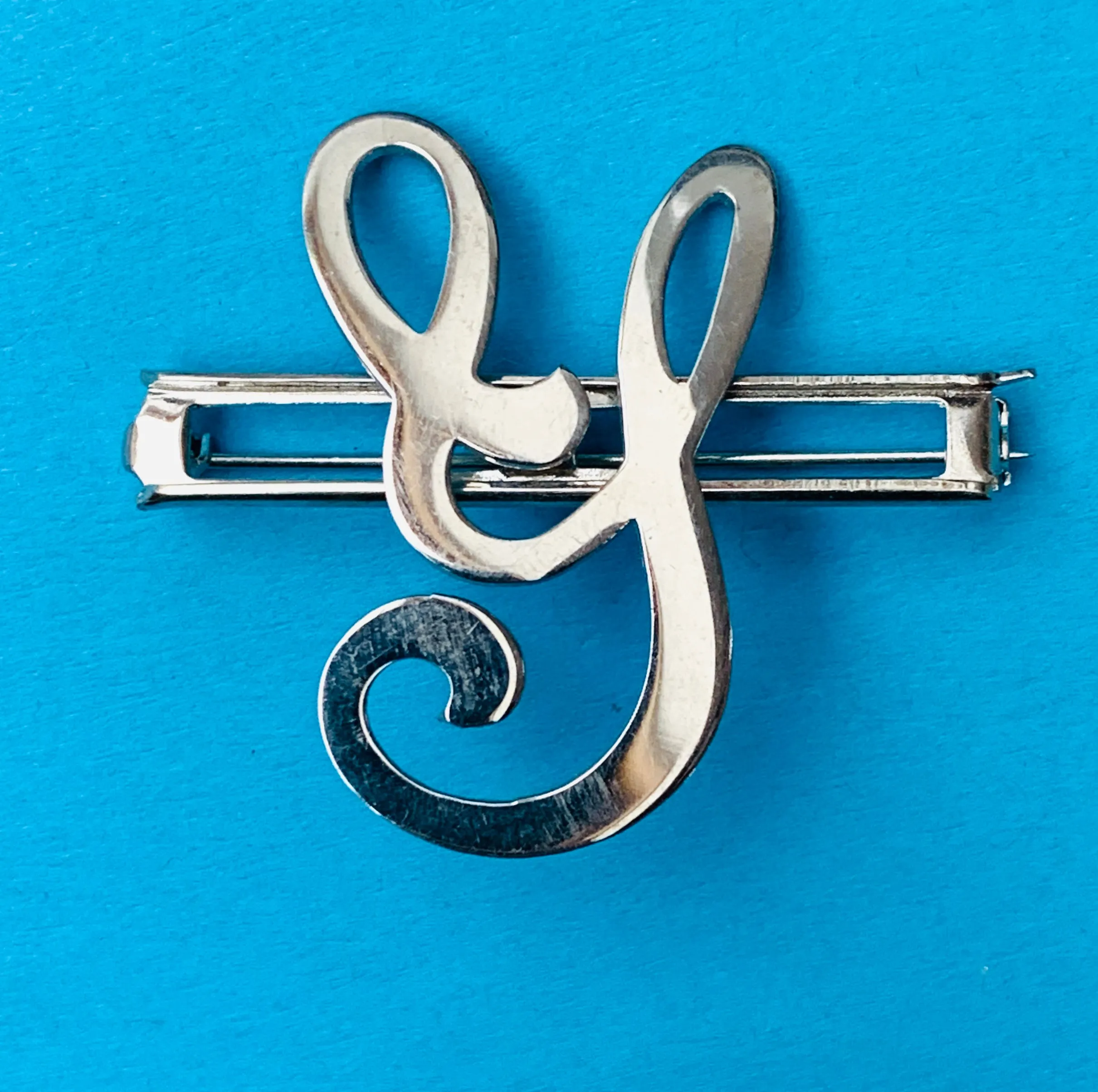 Vintage  Chrome Initial Brooches : A, C,  E, F, G, H, L, M, N, P,R, S, T, U, W and Y