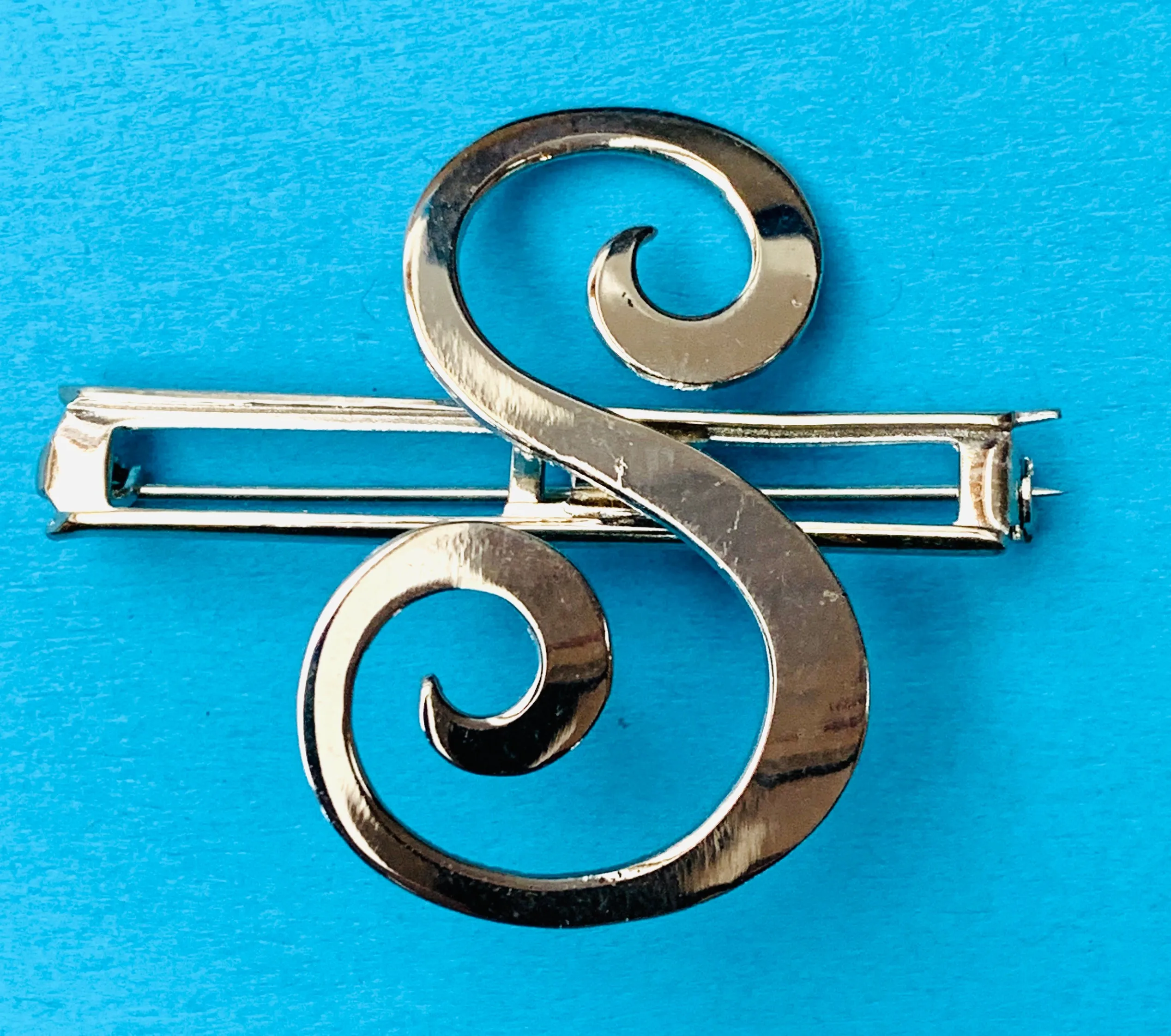 Vintage  Chrome Initial Brooches : A, C,  E, F, G, H, L, M, N, P,R, S, T, U, W and Y