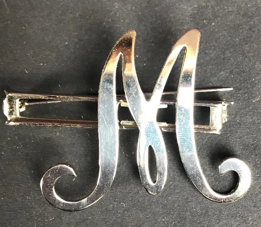 Vintage  Chrome Initial Brooches : A, C,  E, F, G, H, L, M, N, P,R, S, T, U, W and Y