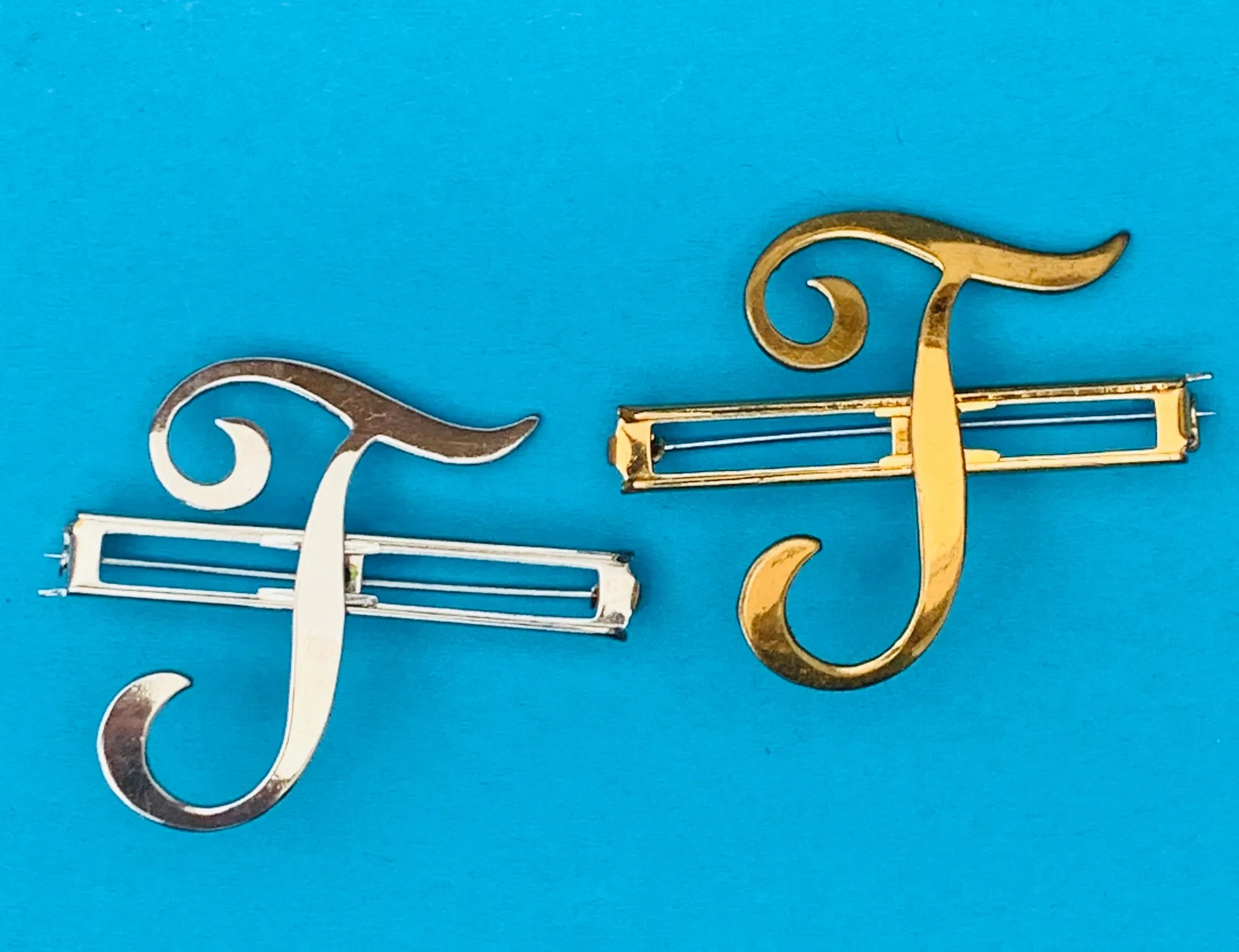 Vintage  Chrome Initial Brooches : A, C,  E, F, G, H, L, M, N, P,R, S, T, U, W and Y