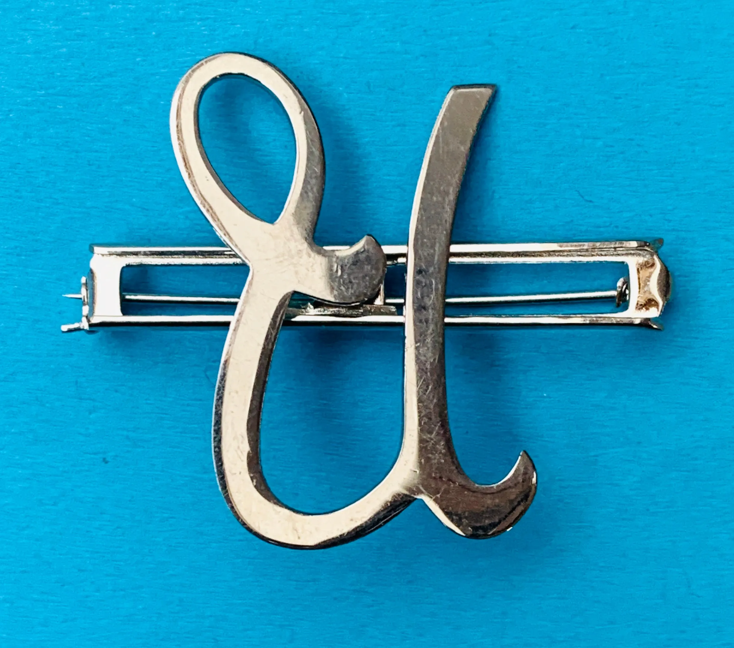 Vintage  Chrome Initial Brooches : A, C,  E, F, G, H, L, M, N, P,R, S, T, U, W and Y