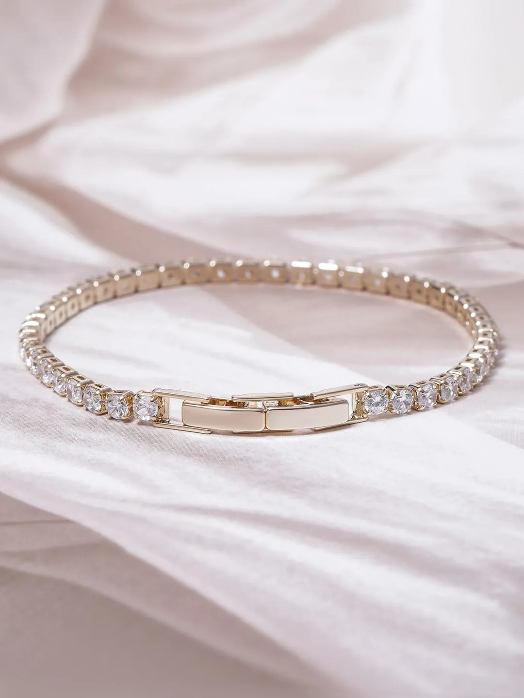 Voguish 22K Gold Plated AD & Cubic Zirconia Studded Delicate Tennis Bracelet