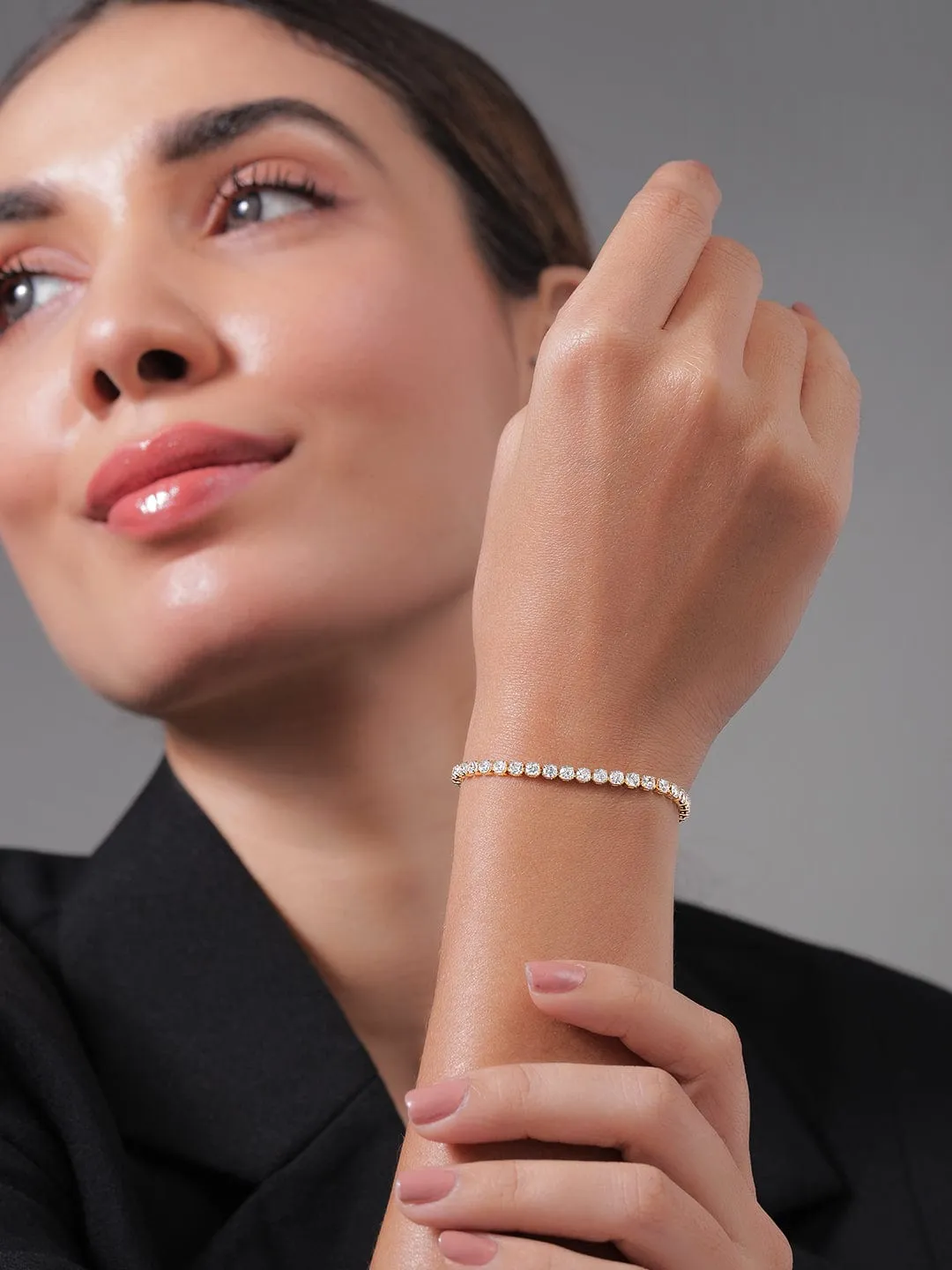 Voguish 22K Gold Plated AD & Cubic Zirconia Studded Delicate Tennis Bracelet