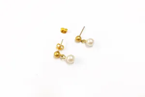 White Pearl Stud Gold Earrings