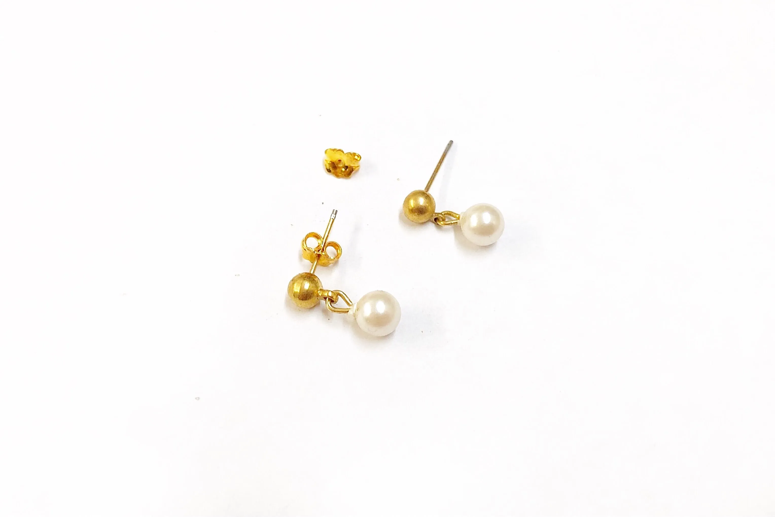 White Pearl Stud Gold Earrings