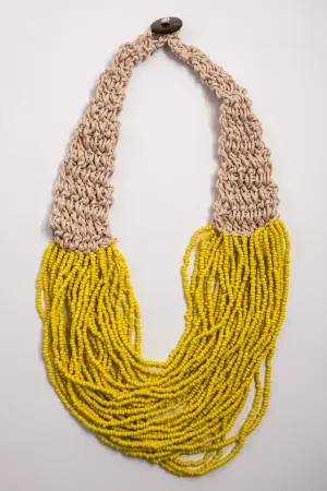 Yellow Beaded Rattan Necklace